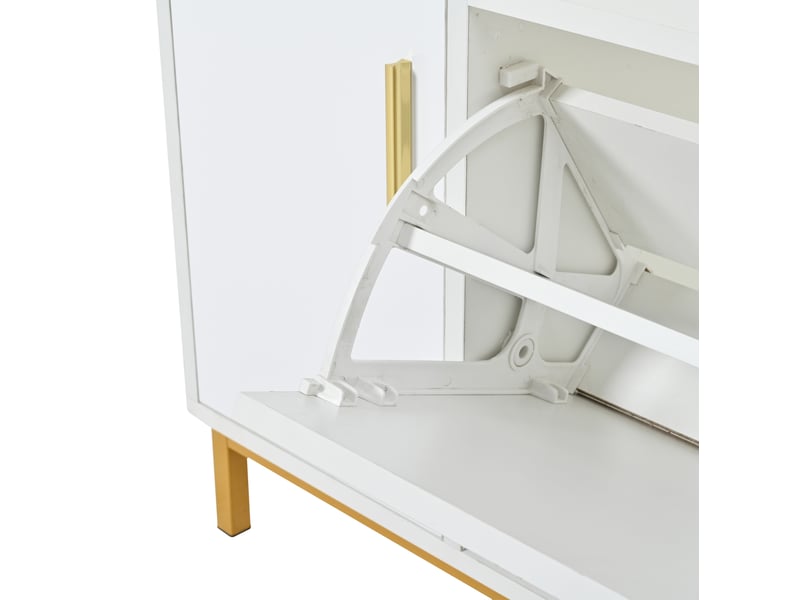  Meuble à chaussures 100x38x68 cm rangement 2 niveaux siège rembourré pieds dorés panneau de particules, métal blanc doré  - Conforama E