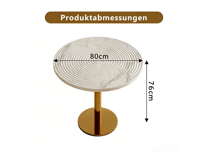  Table de salle à manger ronde 2 à 4 places - lpospi - plateau à motif cernes, mdf et métal doré blanc 80 cm  - Conforama D