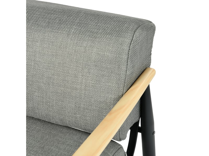  Fauteuil de salon à ressorts avec ensachés assise épaisse, accoudoirs en bois, structure en acier, gris  - Conforama R