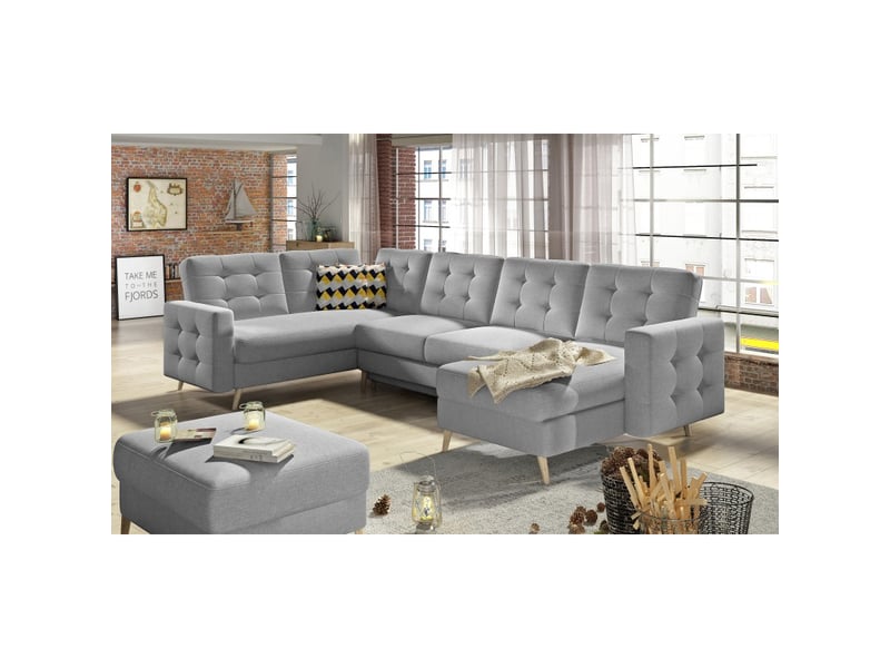  Canapé d'angle panoramique convertible u hasgard 326 cm gris clair avec coffre  - Conforama B