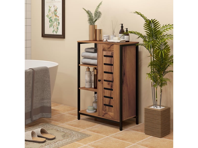  Meuble de salle de bain autoportant de style industriel avec structure en acier, 3 étagères ouvertes, 60 x 30 x 85 cm, brun rustique  - Conforama D