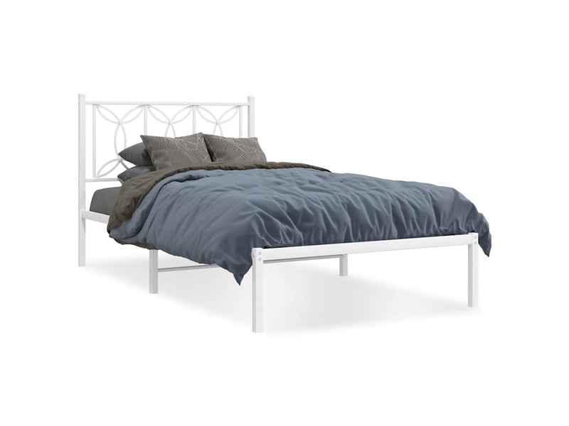  Lit simple- lit adulte -  cadre de lit métal sans matelas et tête de lit blanc 100x200 cm  - Conforama A
