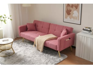 Canapé droit convertible OKWISH  2 places Tissu rose