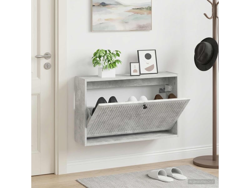  Meuble à chaussures mural, armoire à chaussures ede 71x17x43 cm gris béton  - Conforama B