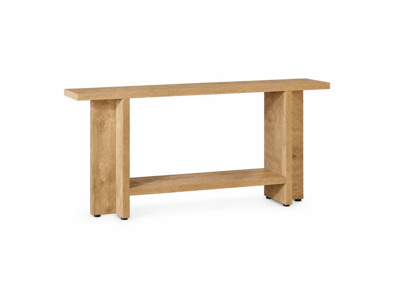  Table console d'entrée 150x30x80 cm marron en mdf à 2 niveaux, rangement ouvert derrière canapé du salon pour la décoration  - Conforama A