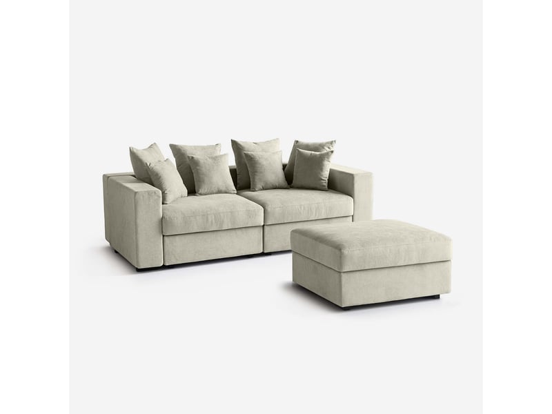 Canapé modulaire de salon déhoussable avec pouf et coussins cortina d - beige - Conforama A