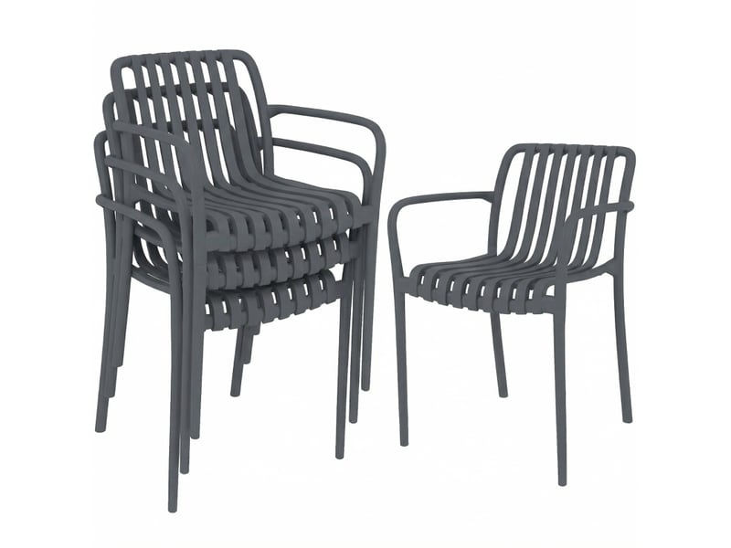  Lot de 4 chaises de jardin empilables en plastique gris foncé avec accoudoirs et dossier ergonomique  - Conforama A