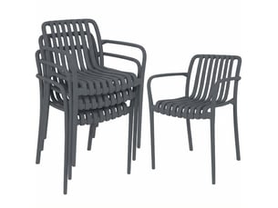 Lot de 4 chaises de jardin empilables en plastique gris foncé avec accoudoirs et dossier ergonomique
