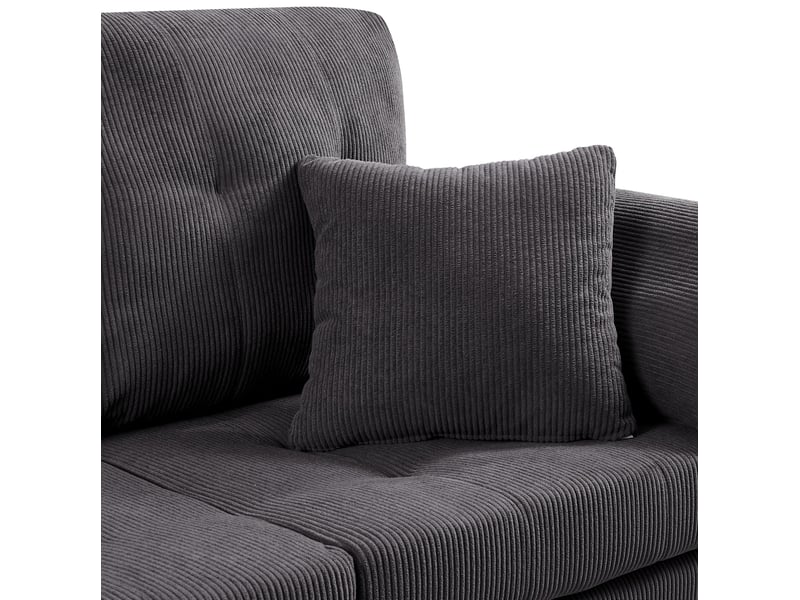  Canapé droit 4 places avec pouf modulable, assise profonde et pieds en fer, en velours côtelé gris foncé, 250 cm  - Conforama E