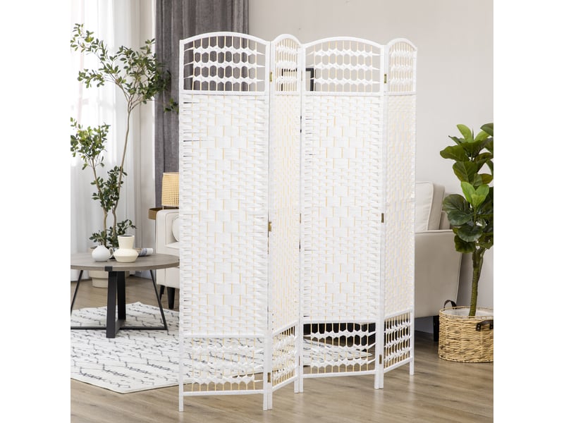  Paravent d'intérieur pliable à 4 panneaux, autoportant et tressé, 160x170 cm, blanc  - Conforama D