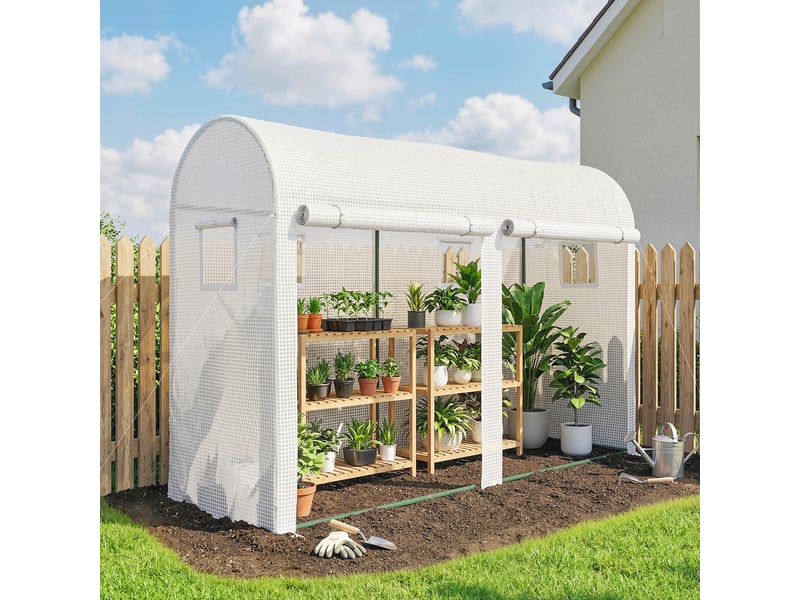  Serre tunnel de jardin pour plantes et légumes, serre de balcon avec 2 portes sectionnelles et 4 fenêtres, 3 x 1 x 2 m  - Conforama D