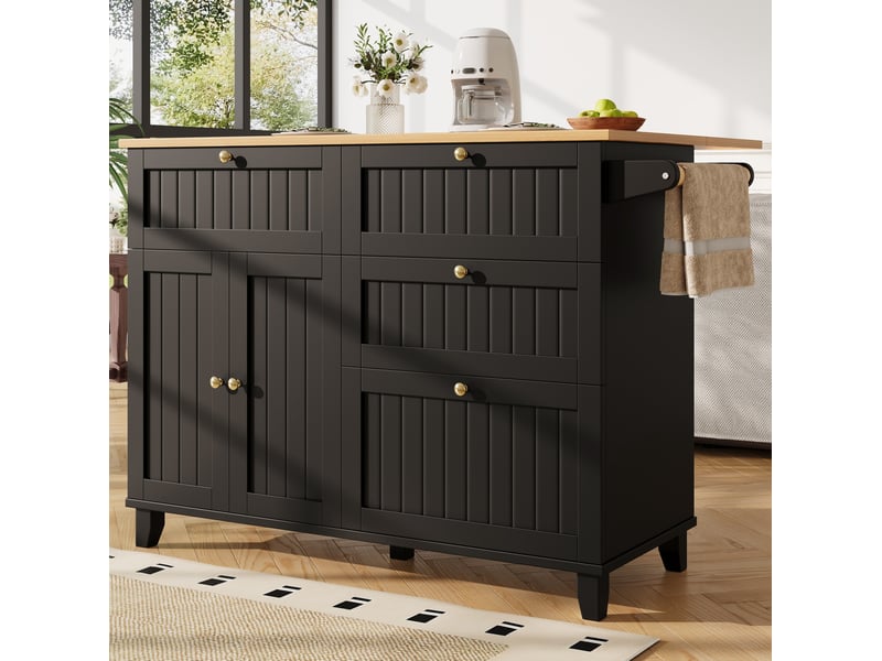Îlot de cuisine 133x37,3x88 cm avec rangement et roulettes en mdf noir - Conforama E