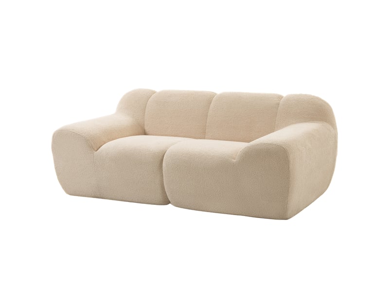  Canapé design arrondi 2 places larges accoudoirs tissu chenille beige  - Conforama E
