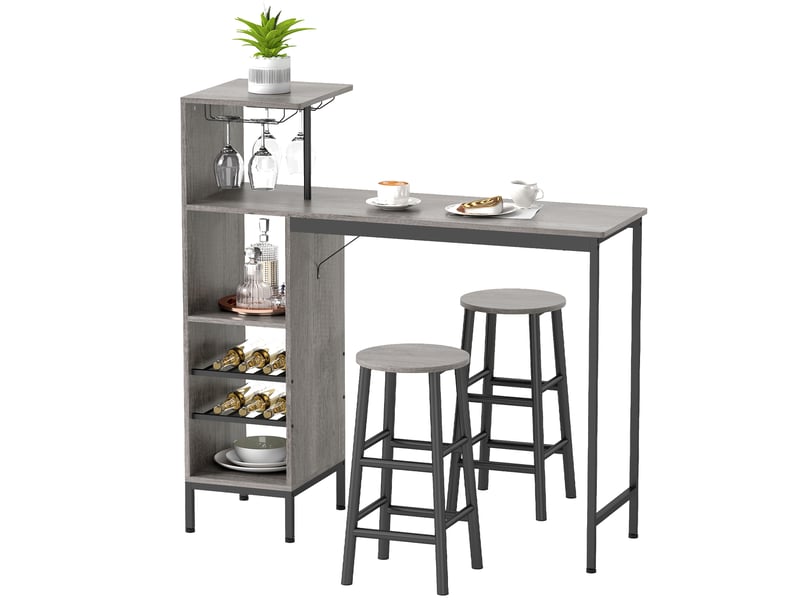  Ensemble table de bar avec tabourets, table à manger debout avec 2 chaises de bar étagères  - Conforama A