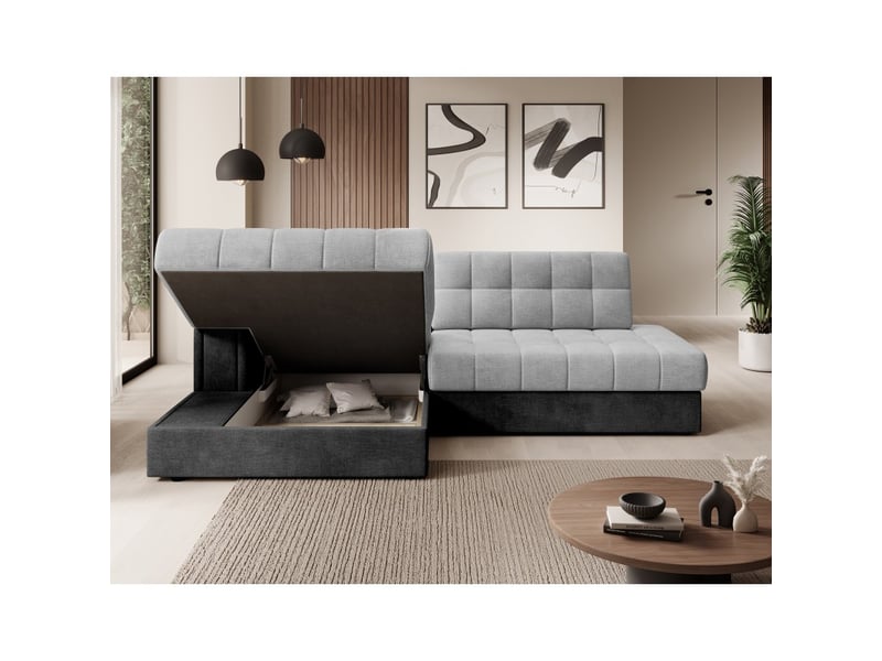  Canapé d'angle convertible cubito gris et noir 240 cm avec coffre de rangement  - Conforama D