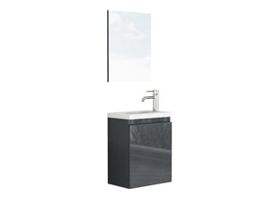 Meuble sous vasque mural avec lavabo en céramique et miroir, portes à fermeture douce, pour salle de bain, gris brillant