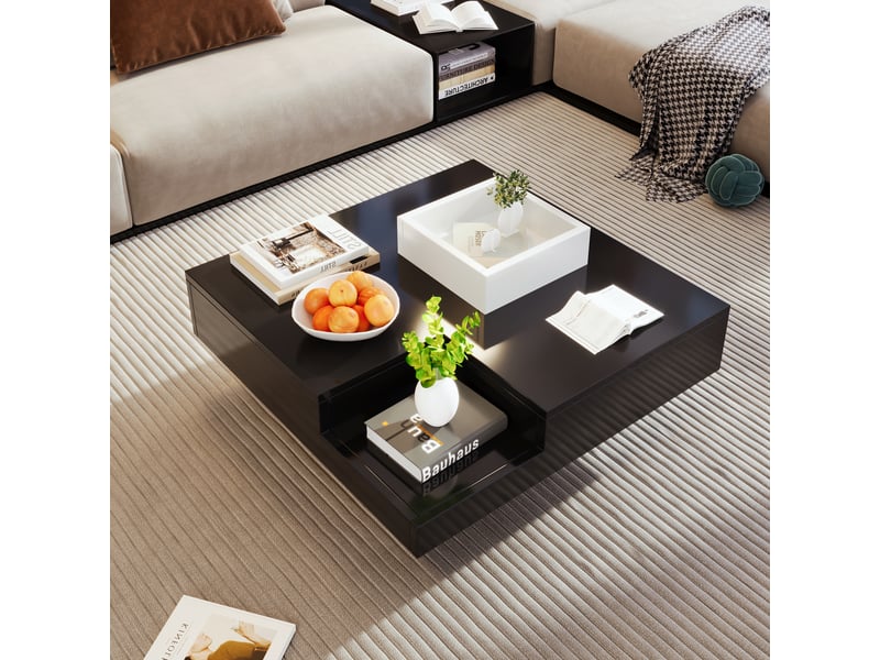  Table basse carrée 72x72x30 cm avec rangement et led, noir et blanc  - Conforama B