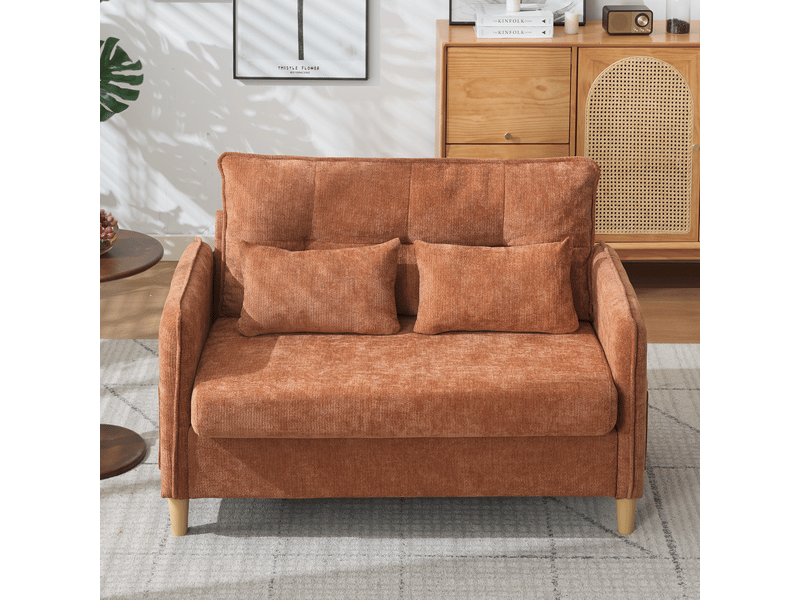  Canapé 2 places marron tissu chenille 127cm petit canapé bureau  - Conforama R