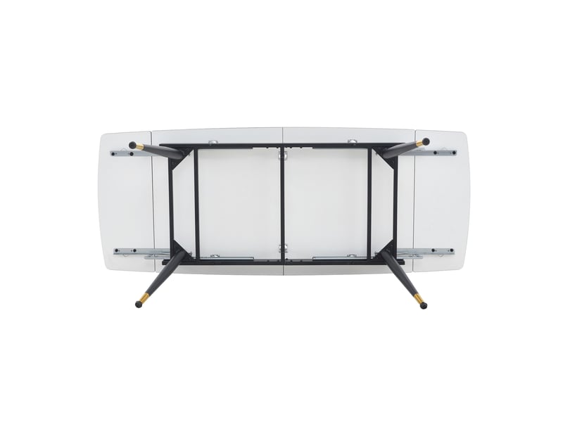  Table à manger extensible 140-200x80 cm blanche en pierre frittée, piètement métal noir, salle à manger  - Conforama E