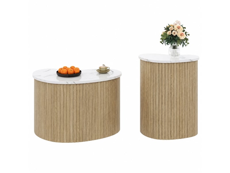  Ensemble de 2 tables basses compactes, effet marbre et bois, style moderne  - Conforama A