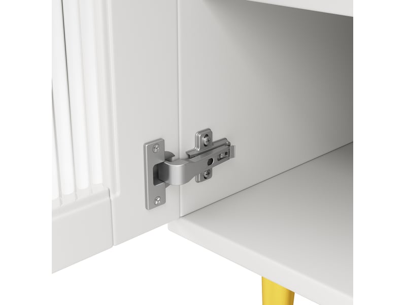  Buffet haut 145 x 39 x 171 cm – blanc et doré – portes en verre strié, range-bouteilles et tiroirs  - Conforama E