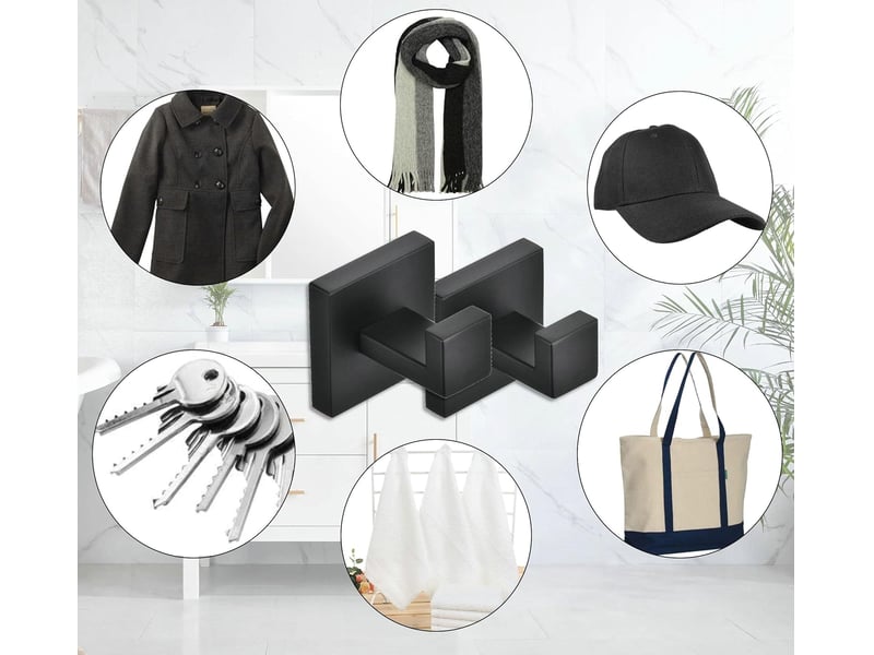  2 pièces crochet de salle de bain noir, mural home patère à crochets, en acier inoxydable sus304  - Conforama E