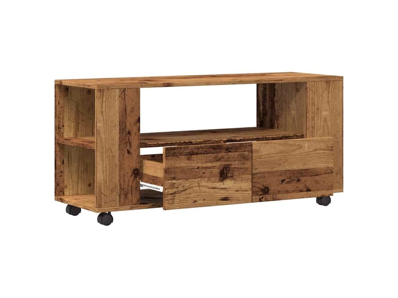  Meuble tv - banc tv - meuble de rangement avec roulettes vieux bois bois d'ingénierie  - Conforama E