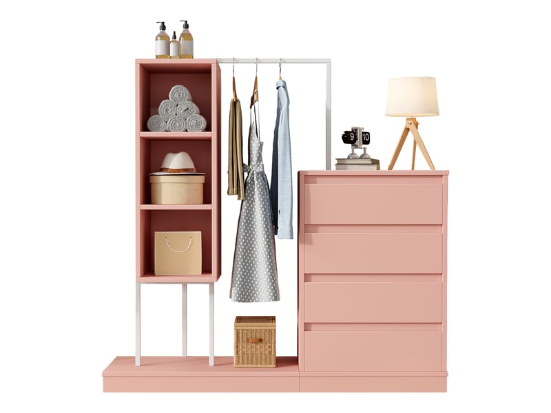  Armoire 0 porte(s) 4 tiroir(s) coloris rose largeur 140 cm panneau de particules armoire rose - Conforama A