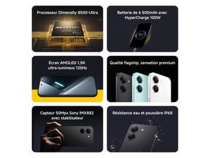 Smartphone 5g poco x8 pro 12 go ram 512 go blanc 6.59 amoled 120 hz 6500 mah