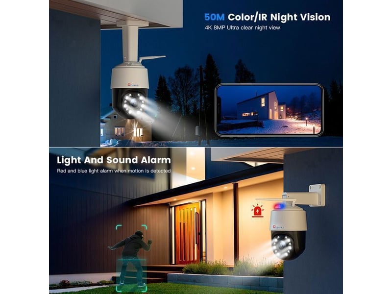  Caméra de surveillance dôme wifi 2k 4mp extérieure 2 voies audio ip66 suivi ia 5x zoom optique blanc  - Conforama B
