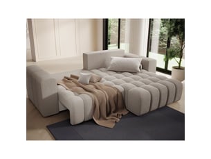 Canapé d'angle convertible dory beige clair 250 cm avec coffre de rangement angle droit