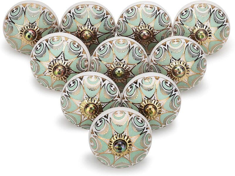  Jeu de 4 tirants en céramique vert doré, poignées de style bohème pour portes de cuisine et meubles  - Conforama C