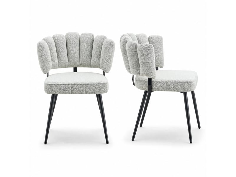  Lot de 2 chaises de salle à manger,60x48x80 cm,tissu bouclé,gris clair  - Conforama A