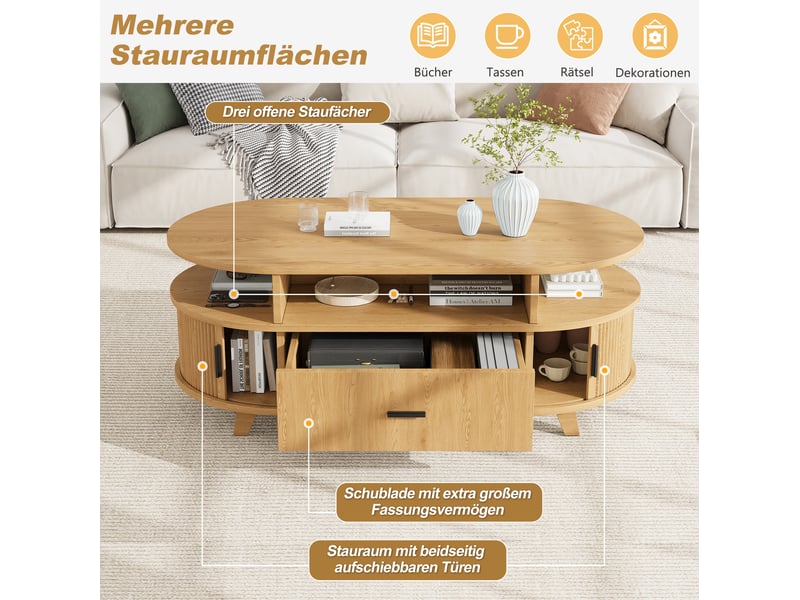  Table basse ovale 100x50x40 cm avec rangement coloris bois naturel  - Conforama E