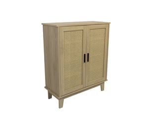 Buffet 2 portes et 3 étagères cannage bois naturel 80 x 34 x 96 cm