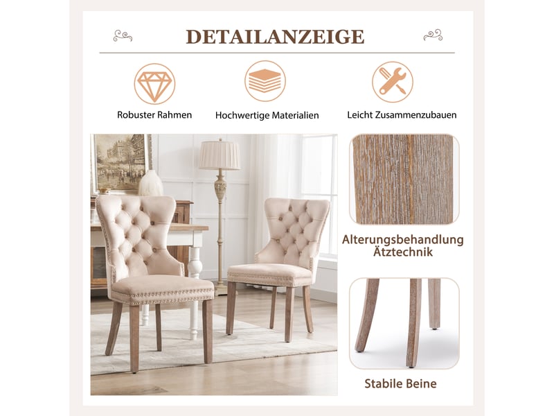  Lot de 4 chaises de salle à manger en velours beige, pieds en bois massif PP305054AAC-4 - Conforama D