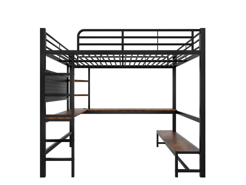  Lit mezzanine avec bureau, led, usb type-c et rangements, métal noir, 140x200 cm, sans matelas  - Conforama A