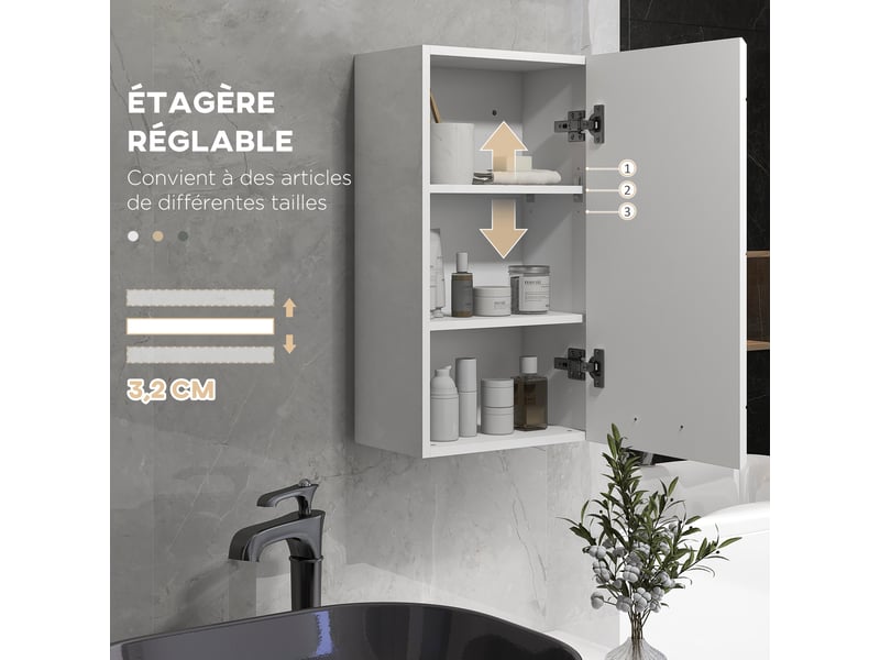  Armoire murale de salle de bain 1 porte mdf blanc brillant 37 x 22,5 x 70 cm  - Conforama E