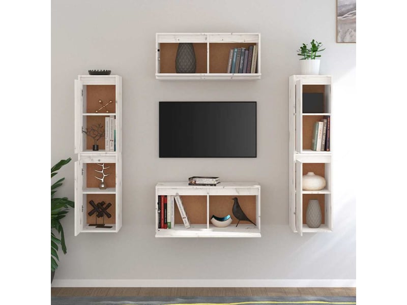  Lot de 6 meuble tv bas salon blanc bois massif de pin shl81269  - Conforama C