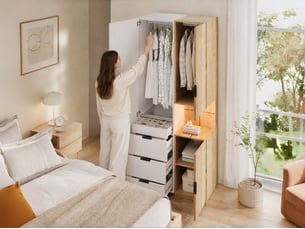 Armoire 3 porte(s) battante 4 tiroir(s) <strong>LEYTN</strong> <strong></strong> coloris naturel largeur 90 cm