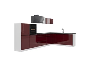 Vicco cuisine en angle, rouge brillantblanc, 347 x cm plan de travail anthracite