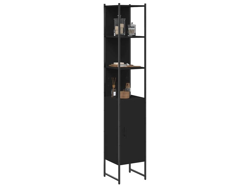 Armoire de salle de bain, meuble de rangement noir 33x33x185.5 cm bois d'ingénierie - Conforama B