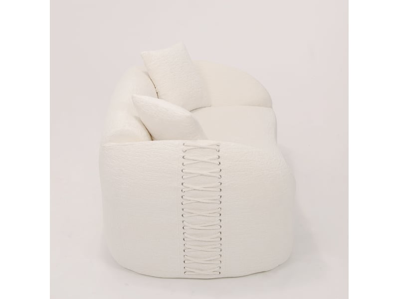  Canapé modulable 2 places courbé en chenille blanc crème, sans montage, 155x90x67 cm  - Conforama D