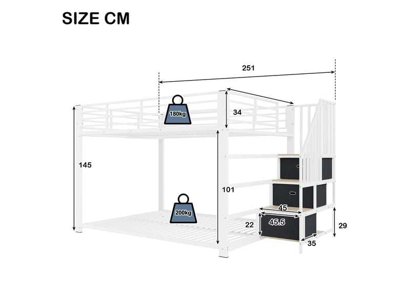  Lit superposé blanc et noyer en mdf et métal 140x200 cm, éclairage led et sécurité  - Conforama C
