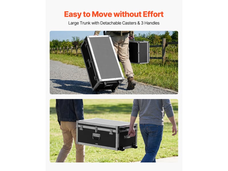  Vevor lot de 2 caisses de transport, coffre de rangement a roulettes avec 3 poignees metalliques, valises pour decoration de bureau, voyage, demenagement, cadenas a combinaison, cadre en metal, noires  - Conforama E