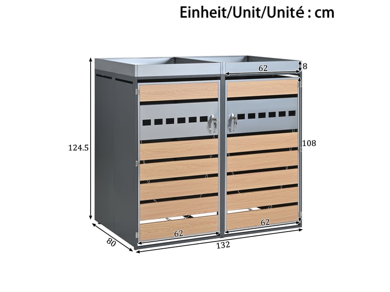 Placard à poubelles avec jardinière - verrouillable - deux portes - surface de plantation - ventilation optimale 132x80x124.5cm - Conforama D