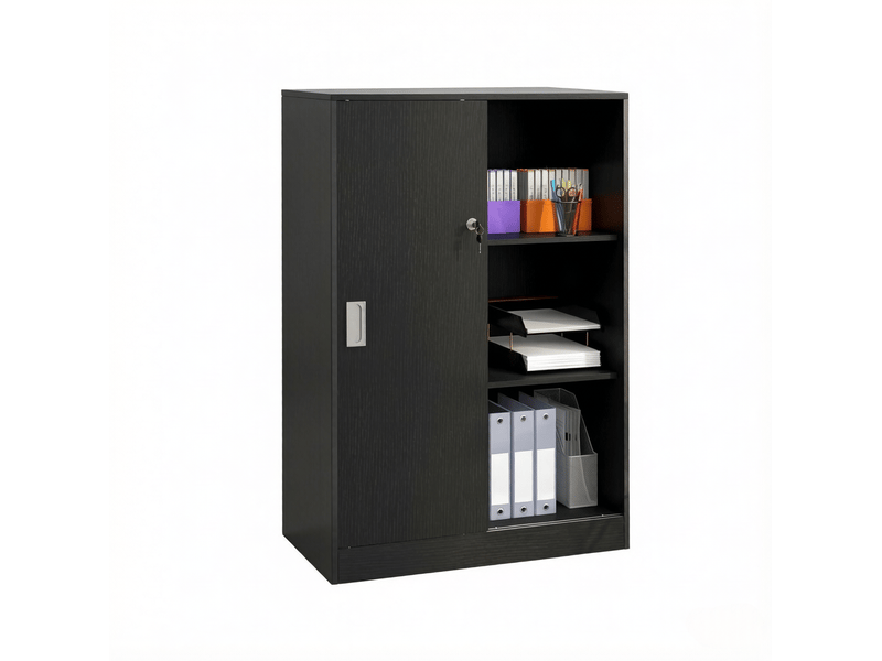  Armoire à documents noire 80 x 40 x 120 cm avec portes coulissantes verrouillables  - Conforama A