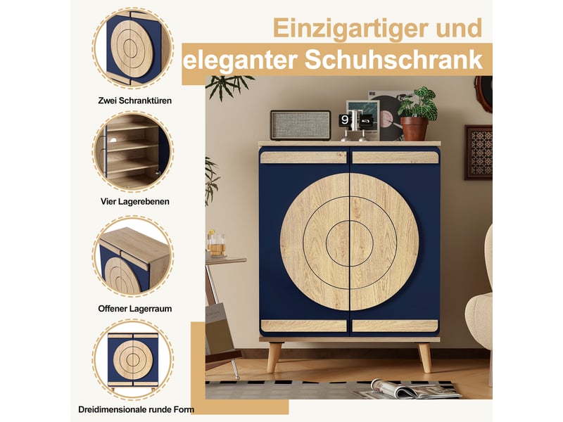  Meuble à chaussures design moderne 76x37x98.5 cm, portes rondes géométriques, rangement stable pour entrée  - Conforama D