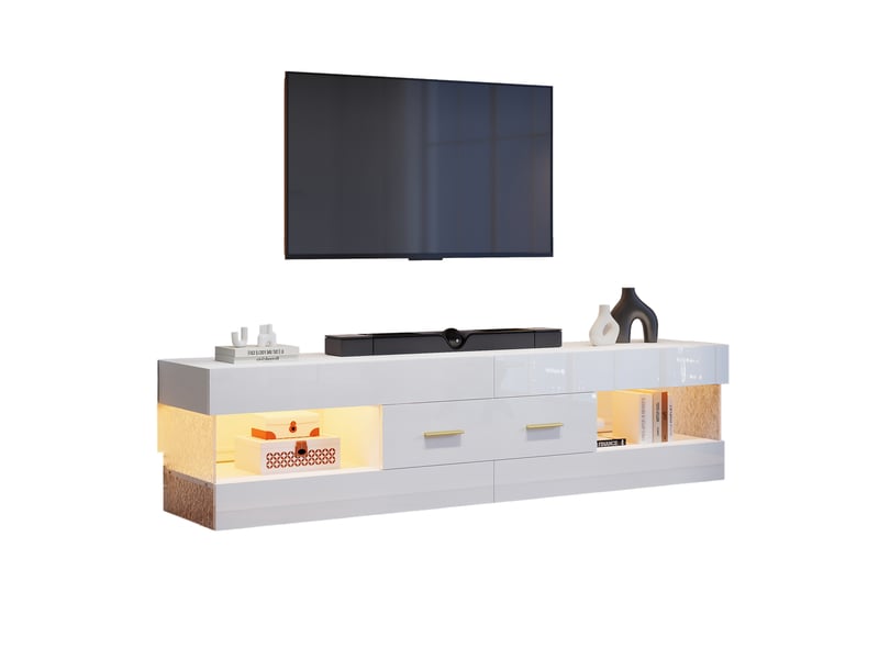  Meuble tv,152x35x40 cm,avec led et 2 tiroirs,mdf,blanc  - Conforama A