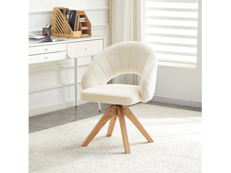  Lot de 2 chaises de salle à manger 41x41x84 cm rotatives 360°, fauteuil style rétro, assise confort, bois+tissu, blanc  - Conforama E